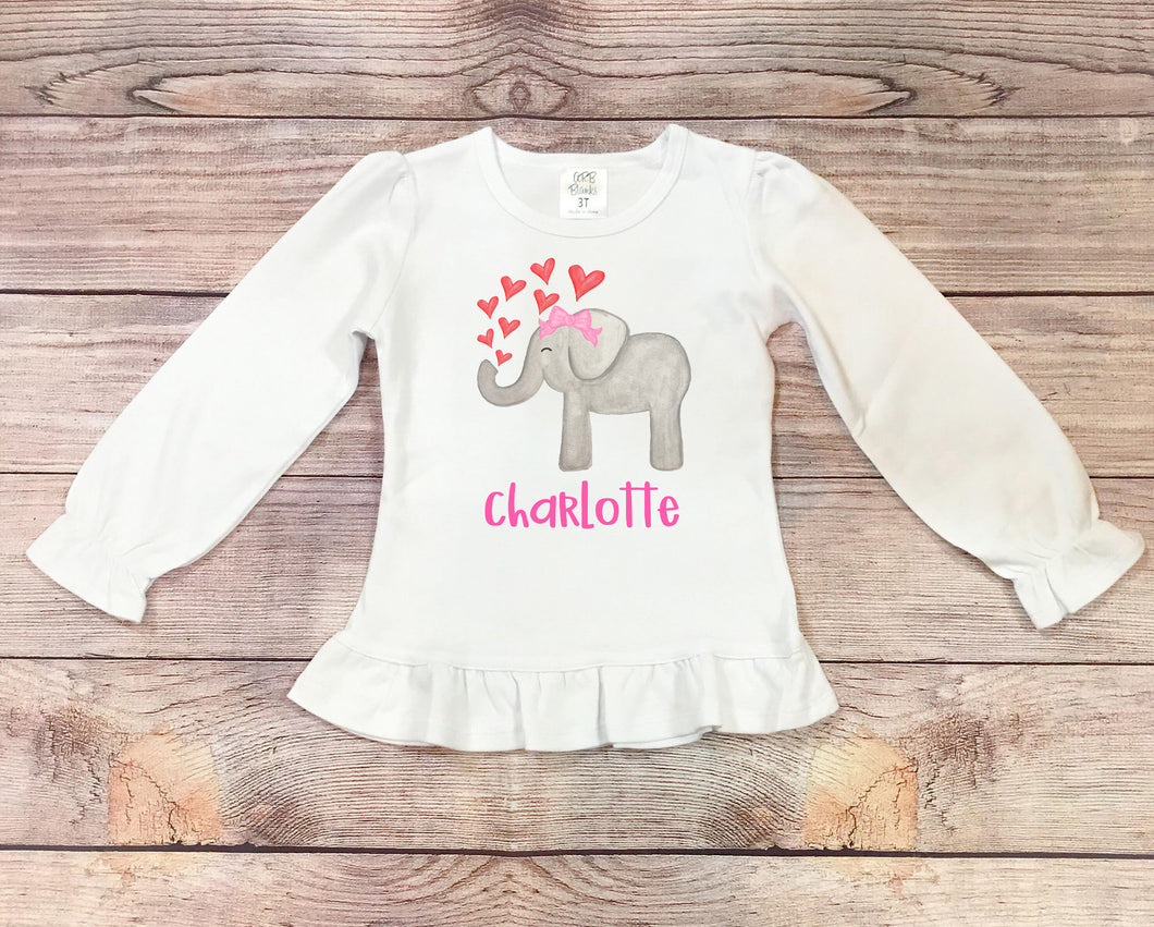 Valentine's Elephant Girl with Hearts Shirt