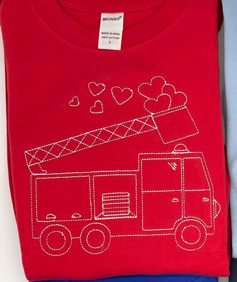Valentine Firetruck Embroidered
