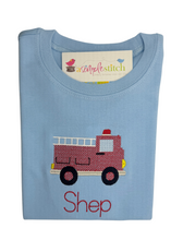 Load image into Gallery viewer, Cross Stitch Firetruck Embroidered Shirt

