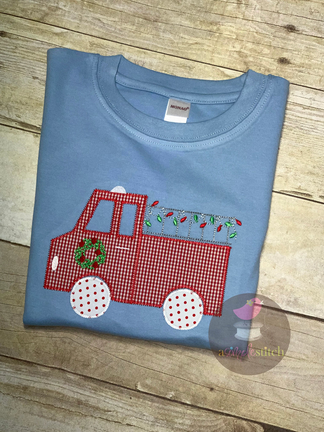 Christmas Applique Firetruck Shirt