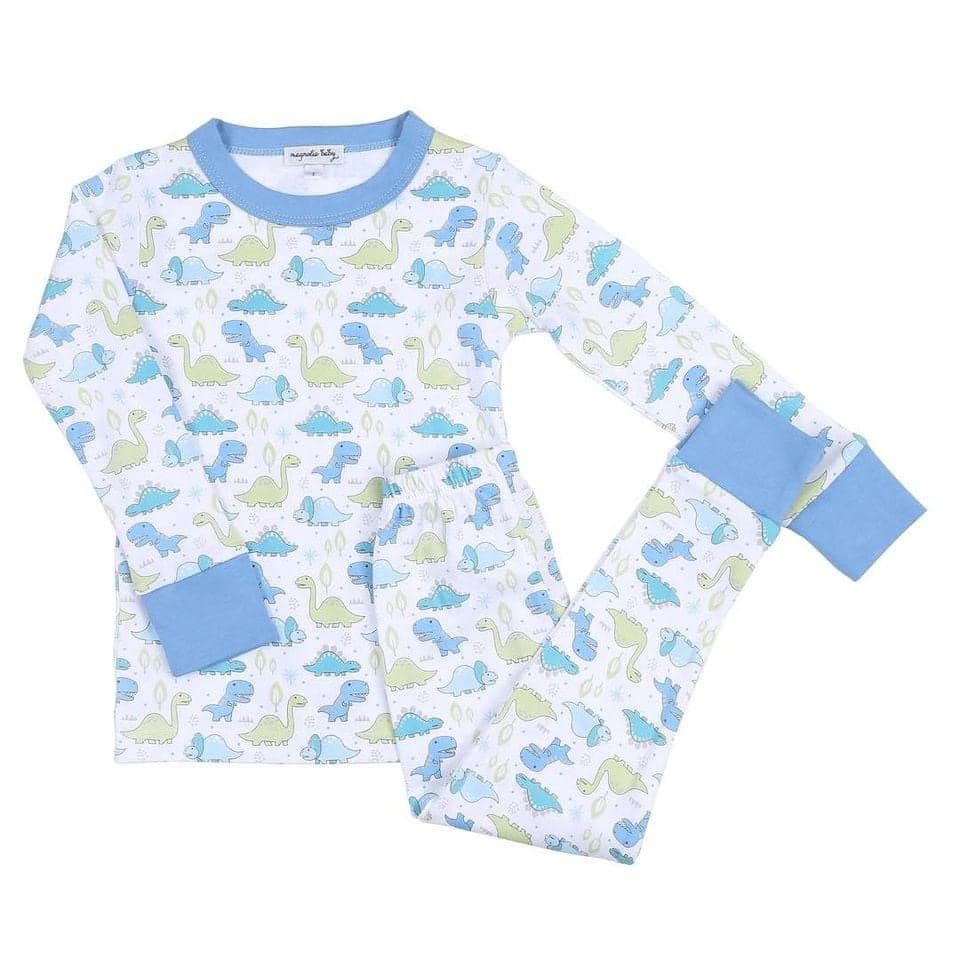 Magnolia Baby Boys Blue Little Dinosaurs Long Pajamas
