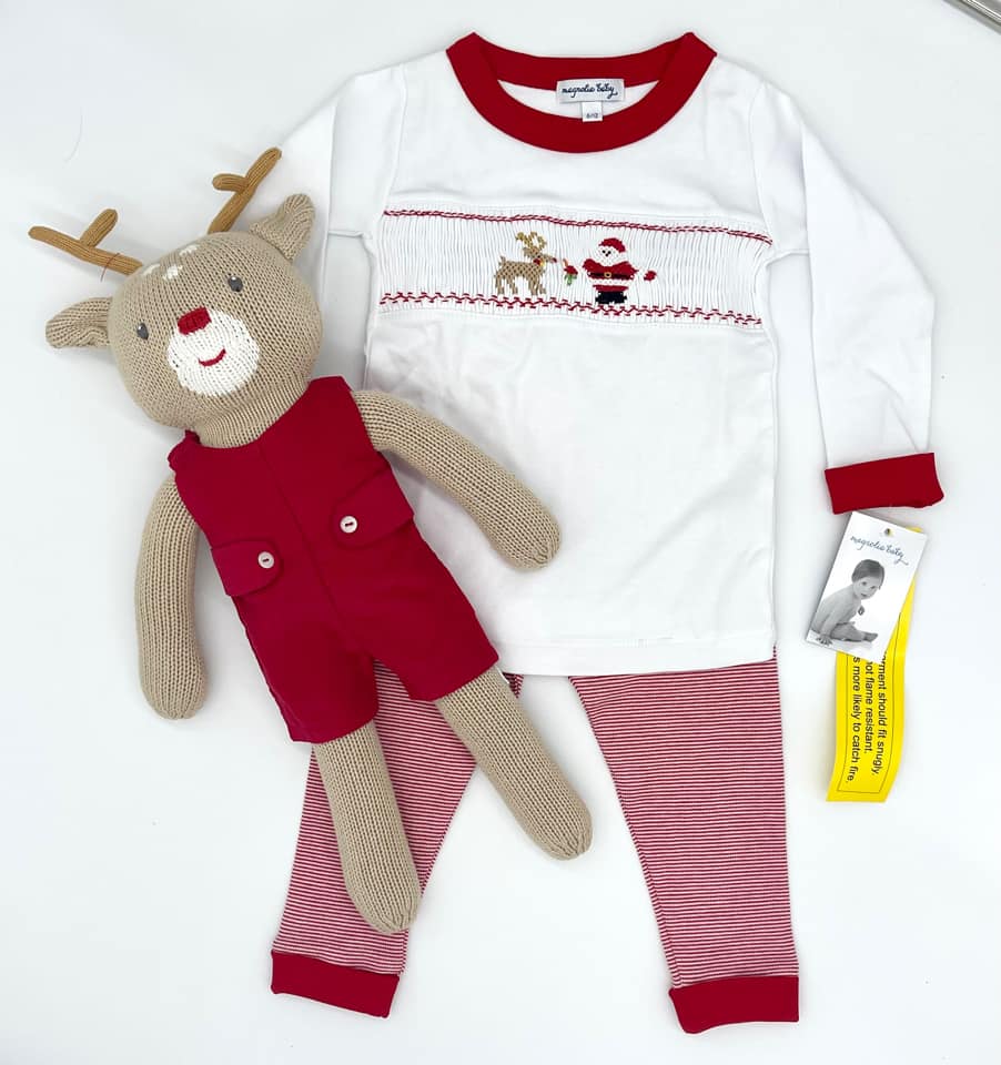 Magnolia Baby Boys Rudolph and Santa Long Smocked Pajamas