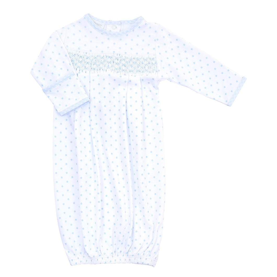 Magnolia Baby Gingham Dot Essentials Blue Infant Smocked Gown
