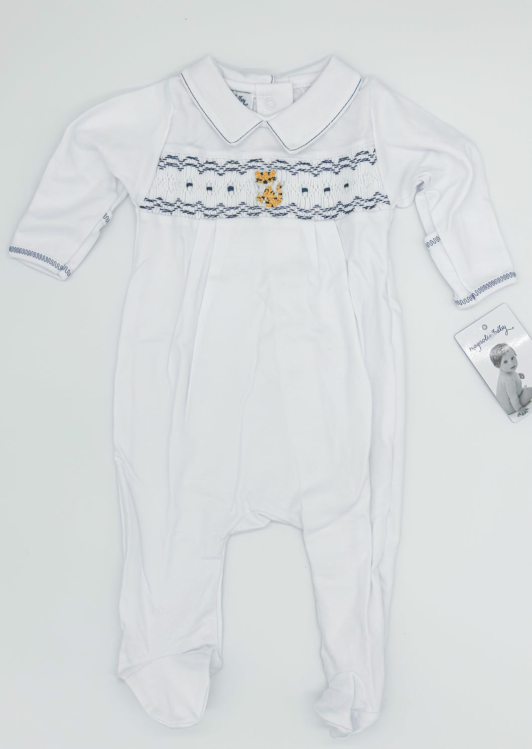 Magnolia Baby Smocked Tiny Tiger Footie