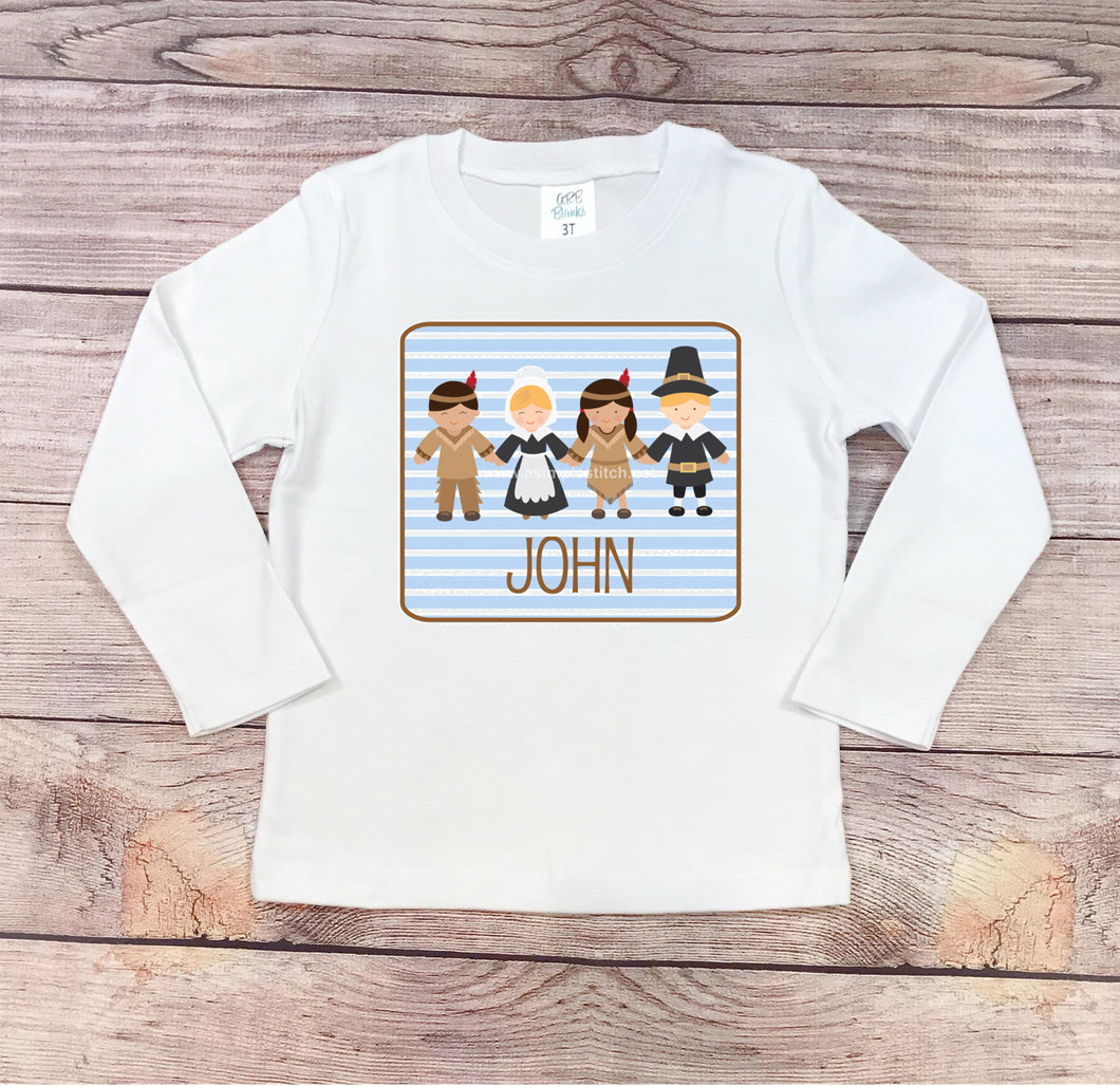 Thanksgiving Striped Indian and Pilgrim Shirt