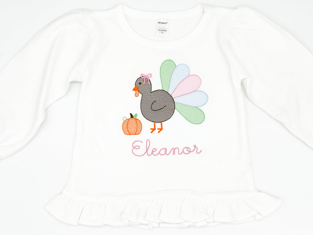 Turkey with Bow Embroidered Shirt